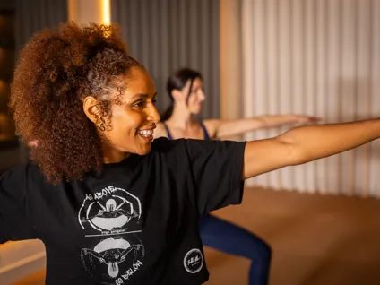 Two members focusing during a power stretch.